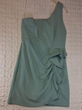 This Is The One..Hello Molly One-Shoulder Ruffle Dress in Sage Green Size 10/ XL
